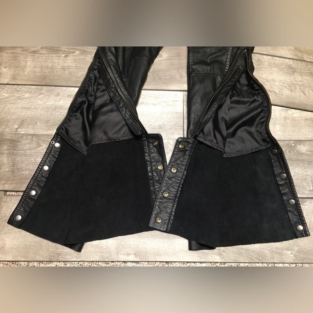 Womens Harley-Davidson Leather Chaps Riding Chopper Motorcycle Black Pants Small - Picture 6 of 12